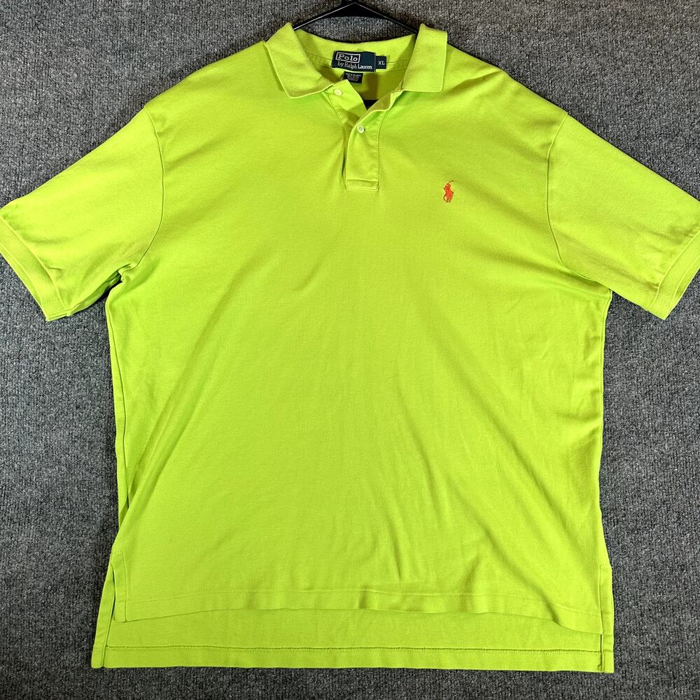 Polo Ralph Lauren Men’s XL Lime Green Polo Shirt Orange Pony 100% Cotton